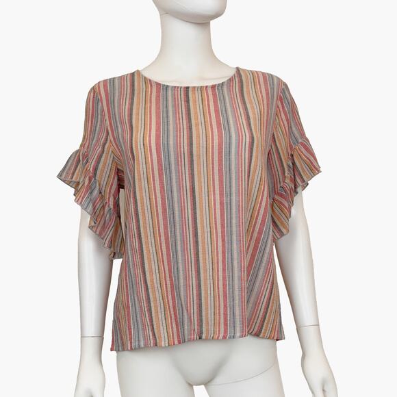 NWT DREW Red Rainbow Striped Ruffle Sleeve Blouse Top (Mutli Color | Size M) - Picture 1 of 6